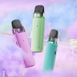 Promotional photo with the pink, green and blue Uwell Caliburn G3 Lite vapes