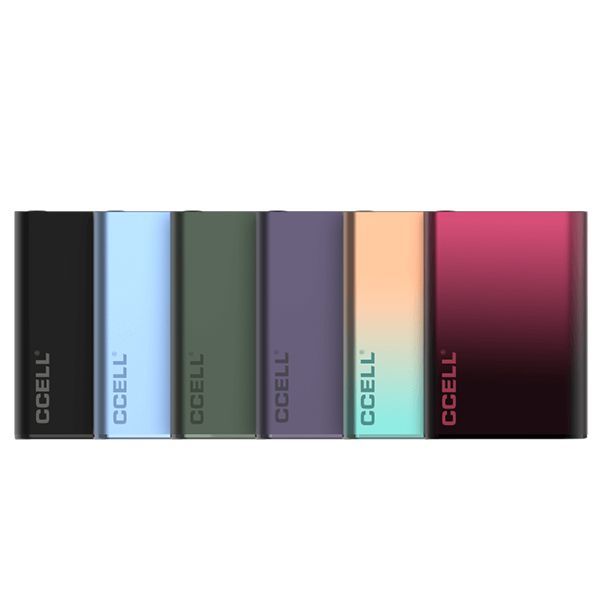 Different color options for CCELL Palm Pro Batteries including black, light blue, dark green, dark purple, champagne and red.