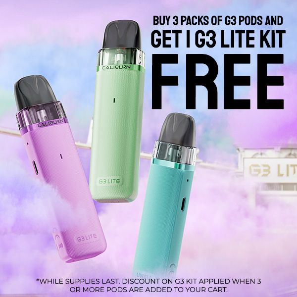Buy 3 Packs of G3 Pods and Get 1 G3 Lite Kit FREE. Just Add 3 packs of G3 Pods to your cart to see the discount. While Supplies Last.